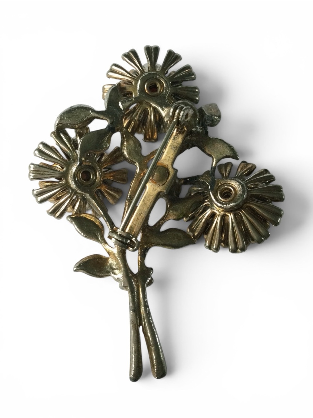 Vintage 1950s Satin Gold-Tone Floral Bouquet Brooch - Picture 9 of 10